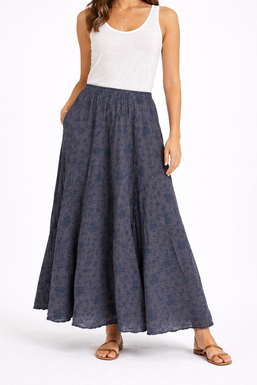 CP shades cotton lily grey black floral maxi skirt